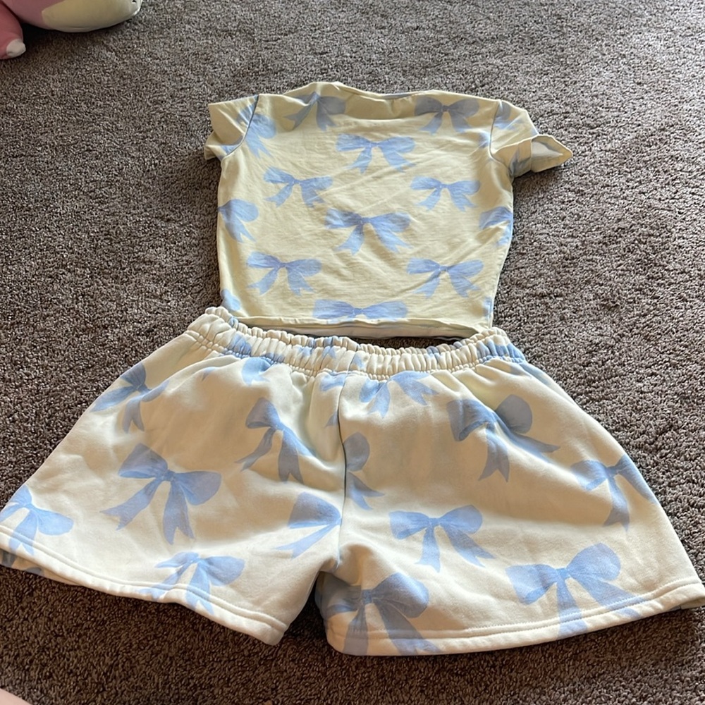 Happy Camp3r blue/yellow bow set TOP SMALL BOTTOMS MEDIUM - Picture 3 of 3